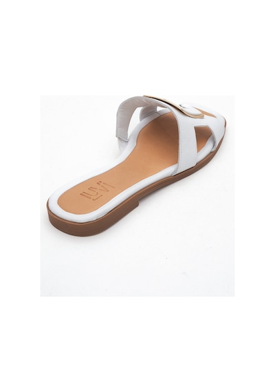 Luvishoes Millie Beyaz Hakiki Deri Tokalı Kadın Terlik Beyaz