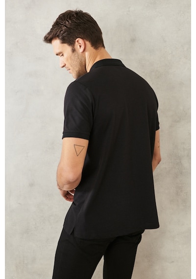 Ac&Co / Altınyıldız Classics 4A4820200047Sss3XL Düğmeli Polo Yaka Cepsiz Slim Fit Erkek Tişört - Siyah
