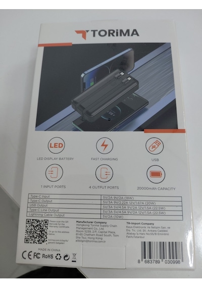 Torima Trm-1025 Siyah 20000mah 2 Çıkışlı Taşınabilir Hızlı Şarj Dijital Göstergeli Powerbank