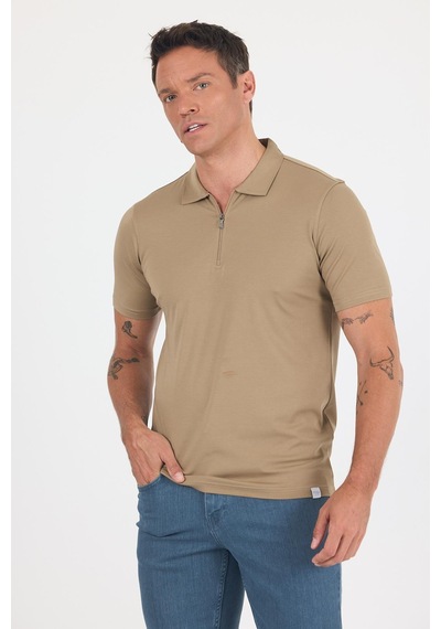 Koyu Vizon Kısa Kol Düz Suprem Polo Yaka Cepsiz Esnek Casual Slim Fit Tişört 1011250161 405 Koyu Vizon