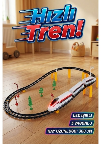 Oyuncak Hızlı Tren Seti 40 Parça - Pilli, Işıklı, Sesli Ve Raylı Büyük Boy Tren 308 Cm Pist