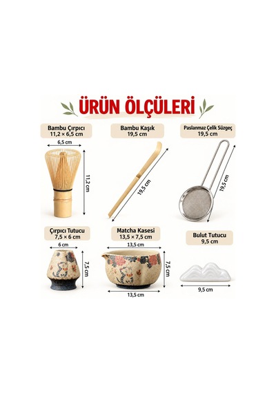 Valkyrie Kedili 6 Parça Matcha Seti Chasen Çırpıcı Chawan Kase Chashaku Kaşık Stand Ve Süzgeç Krem