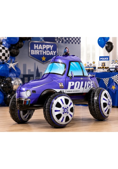 4d Polis Arabası Folyo Balon 68x58 Cm Polis Temalı Doğum Günü Parti Süsü Dekorasyon Çok Renkli