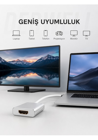 2k Ultra Hd Type-c To Hdmı Dönüştürücü Kablo Adaptör Macbook Notebook Telefon Tablet Uyumlu Kesintisiz Yüksek Performanslı Görüntü Ve Ses Aktarıcı Alüminyum Şık Kasa Kolay Tak Çalıştır Aparat