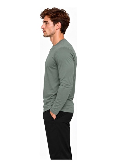 Axxel Erkek Pamuklu Bisiklet Yaka Uzun Kollu T-shirt-d4005 Açık Haki