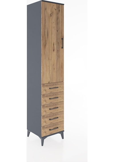 Hyperion Dolap 3 Raflı 5 Çekmeceli Tek Kapaklı 44x44x221 Antrasit-çam Antrasit