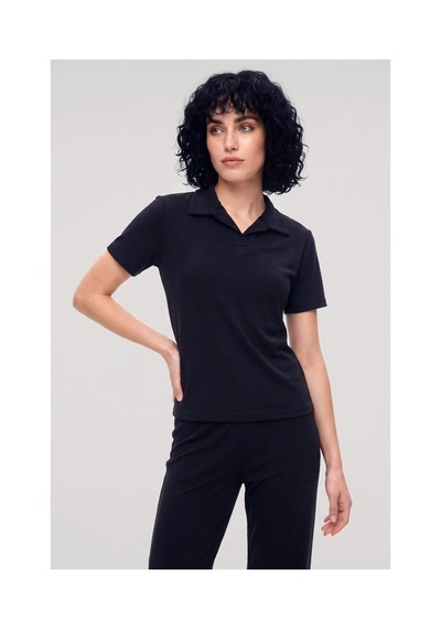 İkikareshop Özel Tasarım Kadın Lacivert Polo Yaka Pijama Takımı %100 Pamuk Çok Renkli