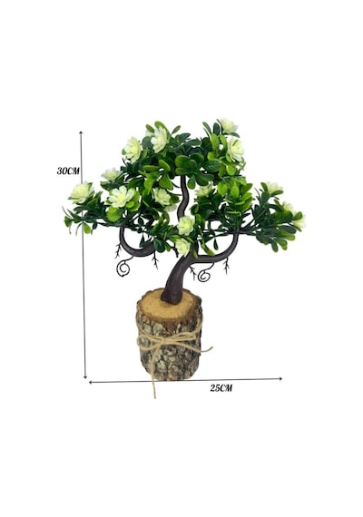 Yapay Çiçek Beyaz Çiçekli Bonsai Ağacı Dekoratif Kütük Saksıda Yapay Ağaç Bonzai Losus Çiçekli