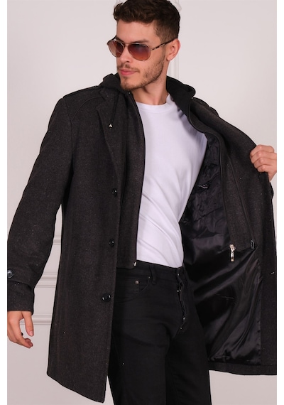 Plt8401 Dewberry Erkek Palto-Desenli Siyah-Desenli Siyah