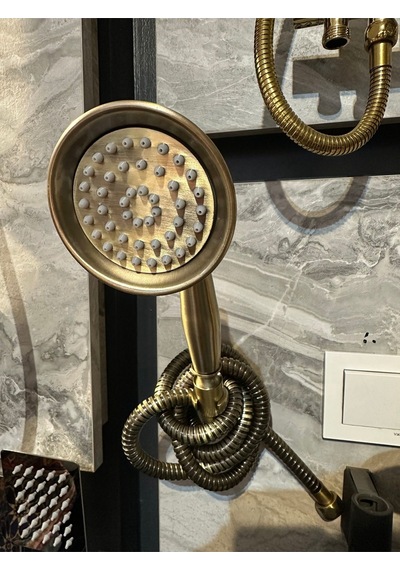 İsaoğlu Yapı Antik Gold Duş Sistemi Klasik Vintage Pirinç Duş Seti Askı Apatı Komple Set Gold