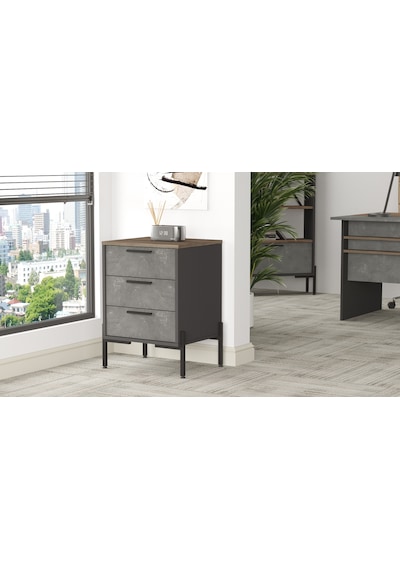 Yurudesign Vista C Ofis Keson Metal Ayaklı Kahve-Beton-Antrasit V