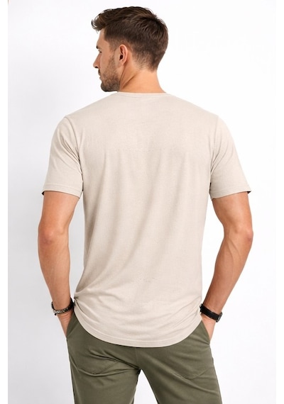 Cazador Erkek Bisiklet Yaka Kendinden Desenli T Shirt 44420 Kum Bej
