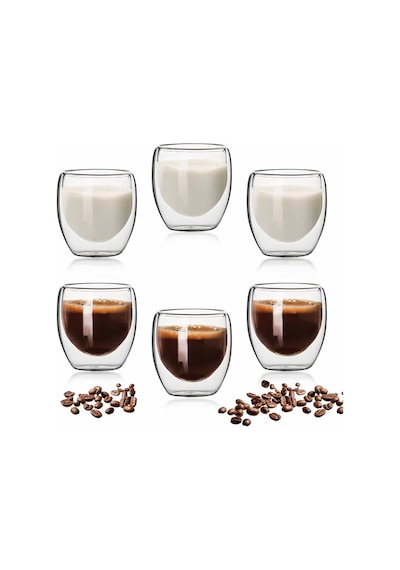Needd Çift Katmanlı Espresso Cam Bardak Seti 6'lı 80 Ml Borosilikat Double Wall Isı Yalıtımlı Şeffaf