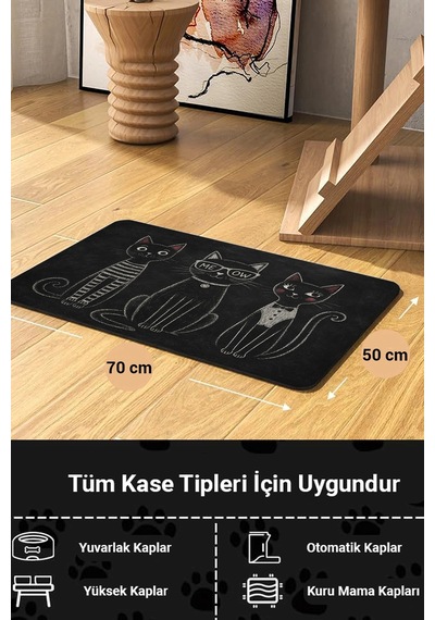 Matgo Pati Kedi Köpek Beslenme Matı 50x70cm Su Geçirmez Mama Kabı Paspası Tebeşir Çizim Kediler