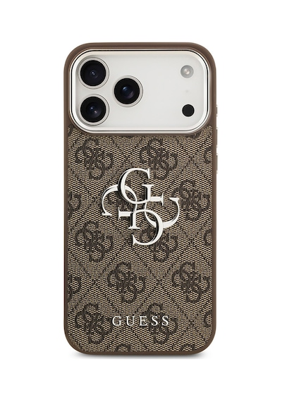 Apple Uyumlu iPhone 17 Pro Max Kılıf Guess Lisanslı Gümüş Kamera Çerçeveli 4g Desen Büyük 4g Ve Yazı Logolu Kahve Kahverengi