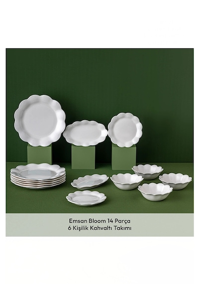 Emsan Bloom Sade 14 Parça Kahvaltı Takımı 6 Kişilik Beyaz