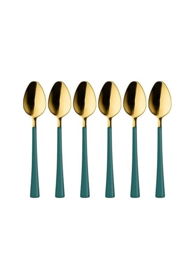6 Adet Çay Kaşığı Seti, 18/10 Paslanmaz Çelik, Gold Yeşil, 11 Cm, 70 Gr Çok Renkli
