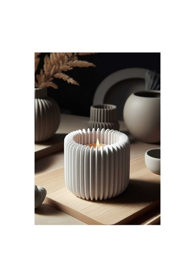 Dekoratif Modern Tasarım Mumluk & Tealight Tutucu - 2 Adet Mum Hediyeli - Özel Renk Seçenekli Beyaz