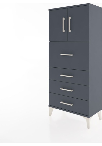 Hyperion Dolap Tek Raflı 4 Çekmeceli 2 Kapaklı 60x44x134 Antr... Antrasit