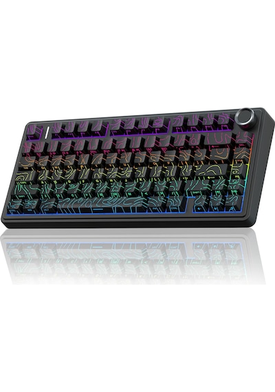 Aula F75 Mekanik Rgb Tkl Seiya Switch Kablosuz Makrolu Hot Swap Klavye Desenli Siyah