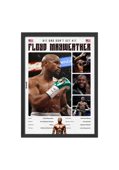Floyd Mayweather Boks Siyah Ahşap Çerçeveli Poster, Dekoratif Dövüş Duvar Tablosu