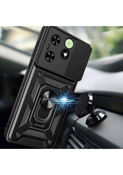 Tecno Spark Go 2024 İle Uyumlu Kılıf Magnetik Standlı Kamera Korumalı Sürgülü Kapak