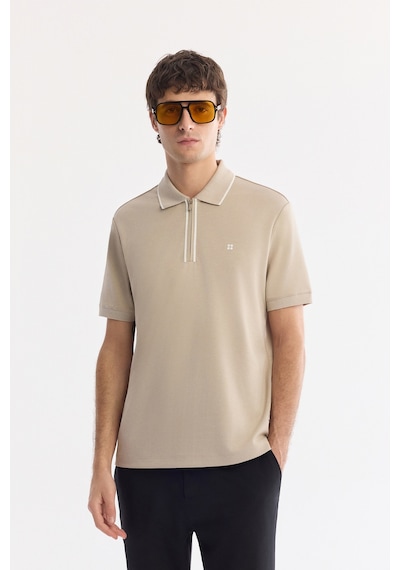 Avva Erkek Vizon Kıvrılmaz Polo Yaka Fermuarlı Bi-stretch İnterlok Regular Fit T-shirt A61y1003
