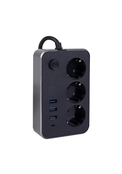 Termal Akım Korumalı Isıya Dayanıklı 3lü Priz 2x Usb 1 Type-c 2 Metre Kablo Aç Kapa Anahtarlı 2 M
