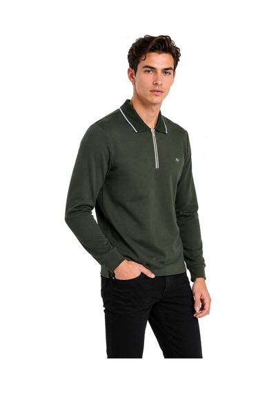 Advante Erkek Mevsimlik Spor Polo Yaka Fermuarlı Sweatshırt Bgl-st05468 Haki