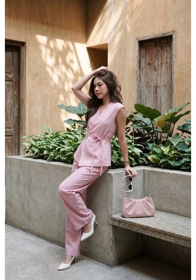 Seeh Pembe Basic Yelek Pantolon Takım Sh241 Standart