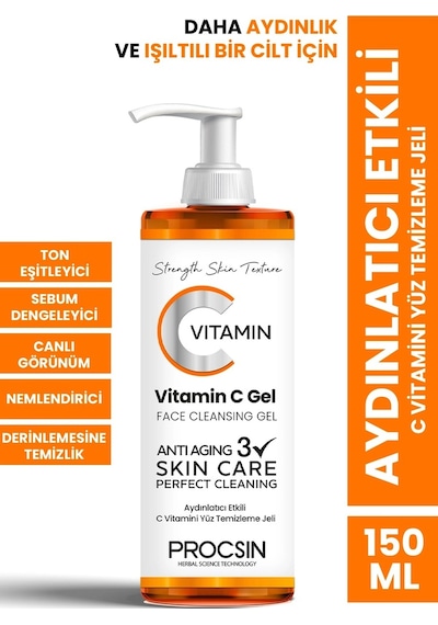 Procsin Aydınlatıcı Etkili C Vitamini Yüz Temizleme  Jeli 150 ML