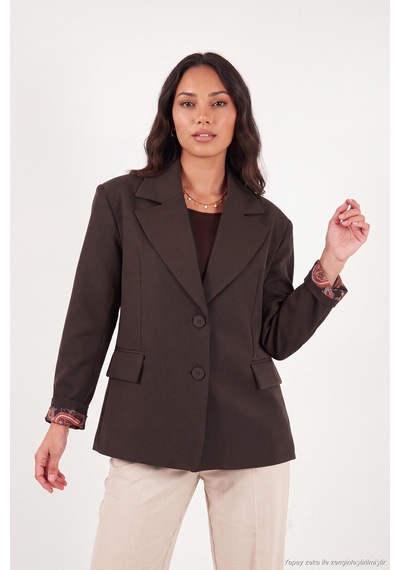Lela Kruvaze Yaka Desenli Astar Detaylı Blazer Ceket Kadın Ceket 6523001 Kahve