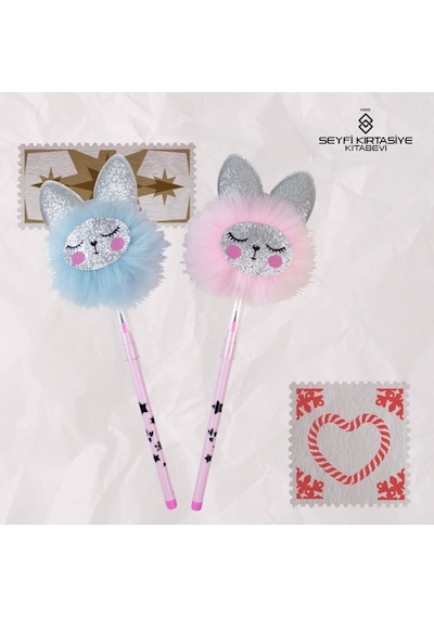2 Adet Peluş Başlıklı Yumurtlayan Kurşun Kalem Pembe
