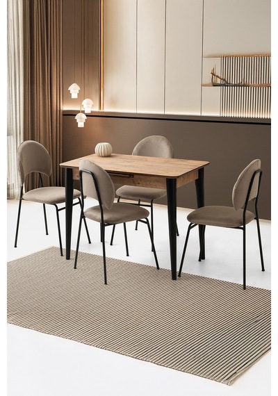 Mini 60 X 100 Milano Mdf Ortadan Açılır Masa 4 Adet Suna Sandalye