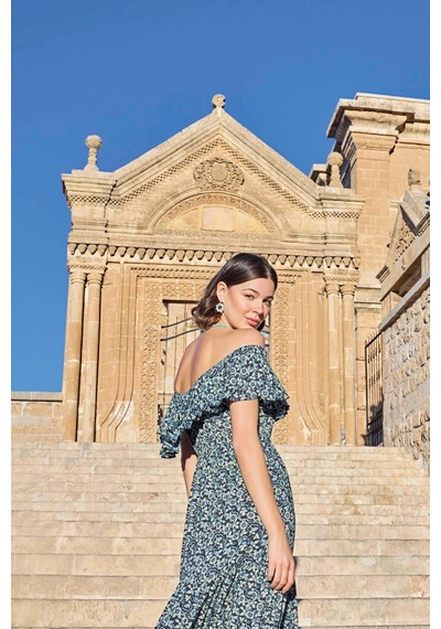 L'ombre Çiçek Desenli Elbise Lacivert