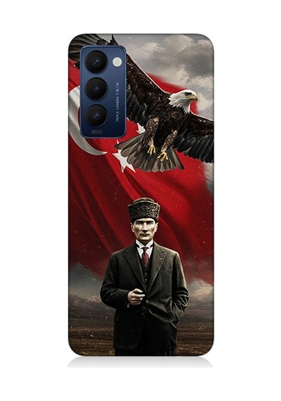Tecno Camon 18 Uyumlu Bayrak Önünde Mustafa Kemal Atatürk Desenli Silikon Kılıf Çok Renkli