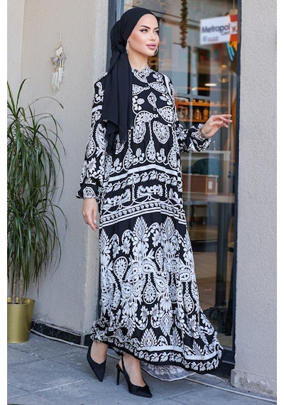 Bestenur Hardy Dokuma Viskon Elbise 848 - Siyah