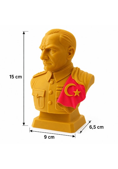 Altın Renk Atatürk Büstü Dekoratif Masa Süsü 15 X 9 X 6,5 Cm 3d Baskı