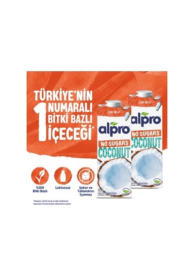 Şekersiz Hindistan Cevizi Sütü 2x1 L Vegan Laktozsuz Seçenek