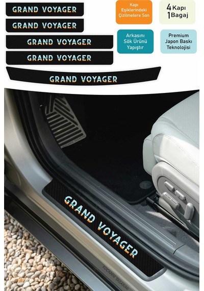 Premium Chrysler Grand Voyager Karbon Kapı Eşiği Koruma Seti 4 Kapı 1 Bagaj 5 Parça Dayanıklı Folyo