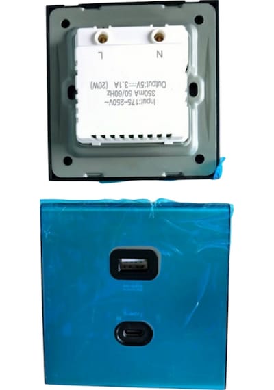 MERALLI INOX USB + USB Type-C güç prizi (20W), hakiki fırçalanmış paslanmaz çelik, çerçevesiz 86×86 Düz kasa dahil