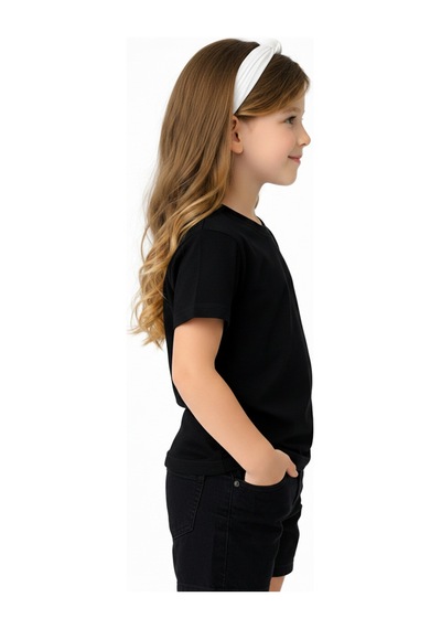 Parti Selesi Unisexs Çocuk Düz Kısa Kollu T-shirt Siyah