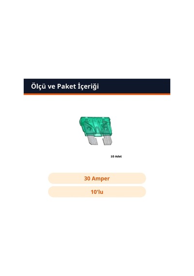 Trobus Oto Sigortası Bıçak Tip Standart Boy 30 Amper Yeşil 10'lu Diğer