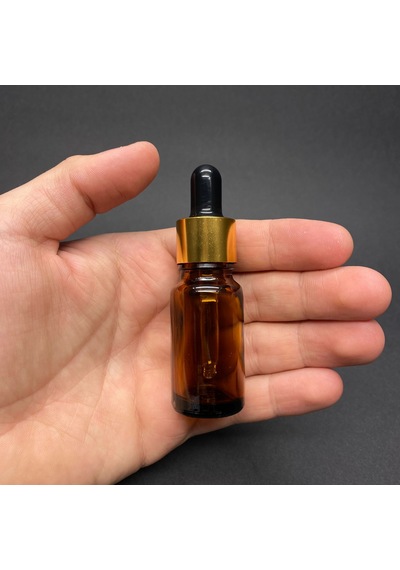 Amber Cam Damlalıklı Şişe  Gold Metalik Kapak  10 ML
