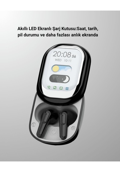 Akıllı Ekranlı Bluetooth 5.4 Kablosuz Kulaklık Dokunmatik Ve Şarj Kutulu 1