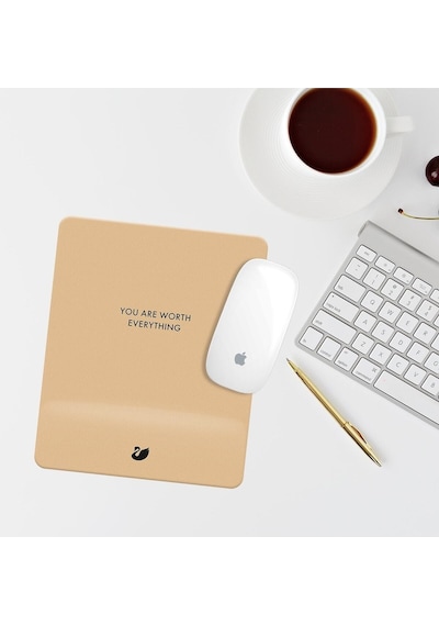 Yavruağzı You Are Worth Everything Yazılı Bilek Destekli Dikdörtgen Mouse Pad Mouse Altlık Mousepad