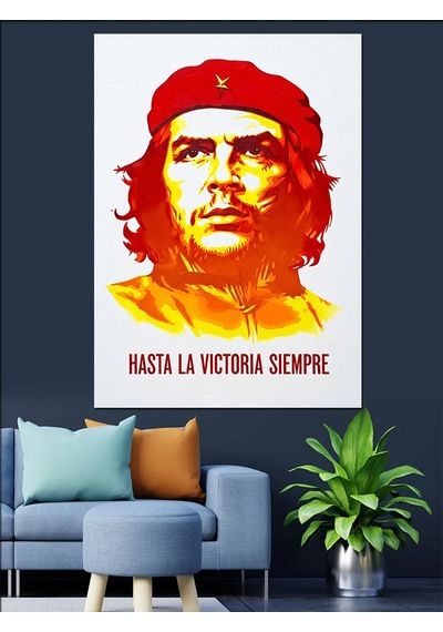 Che Guevara Renkli Portre Dekoratif Kanvas - Mdf Ahşap Tablo