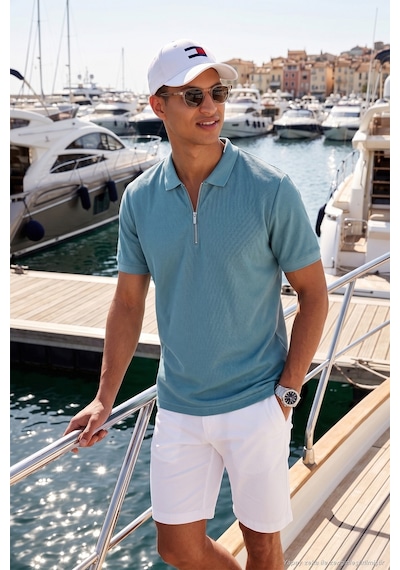 Buratti Pamuklu Regular Fit Fermuarlı Erkek Polo Yaka T Shirt 5902434 Mavi