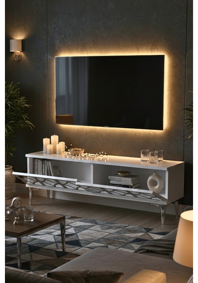 Tsa1237bs - Lemtv120 Tv Stand, Tv Sehpası Beyaz - Sılver 120cm