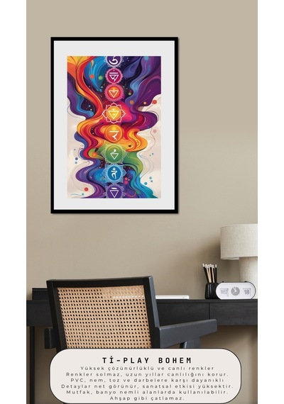Bohem Tablo Çakra Spiritüel, Canlı Renkler Bohem Duvar Sanatı Çerçevesiz Tablo Poster